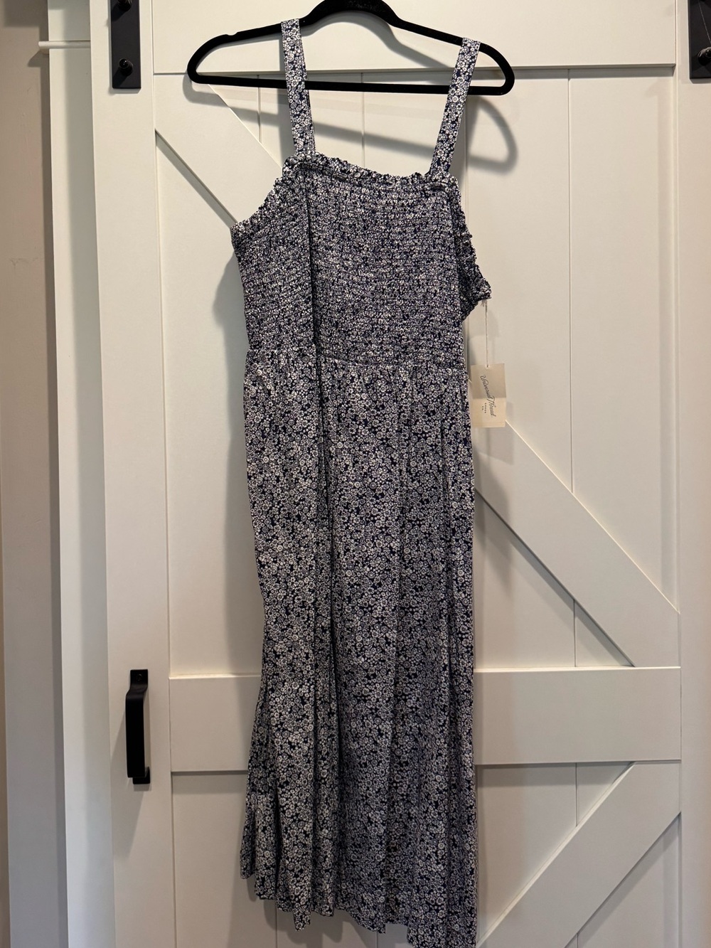 Universal Thread Navy and White Floral Smocked Strap Dress